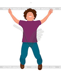 Merry laughing jumping young guy. Flat style joy bo - vector image