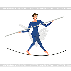 Circus artist on tightly stretched rope with pole i - vector clipart