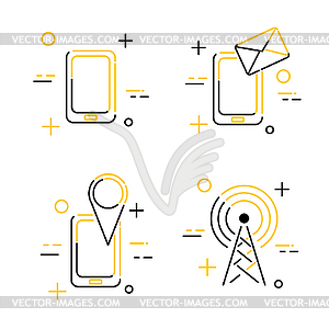 Набор значков линейного объявления для мобильных устройств - цветной векторный клипарт