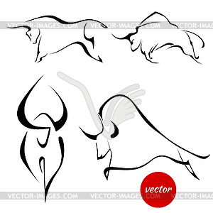 Set of black images of bulls. Abstract stylized - vector clip art