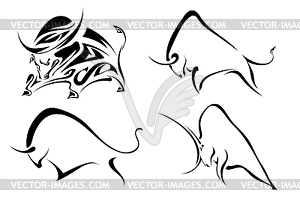 Set of black images of wild bulls. Abstract - vector image