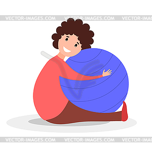 Flat style sport girl with fitness ball. Color - vector clip art