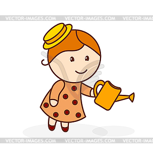 Abstract color little cute girl in hat watering fro - stock vector clipart