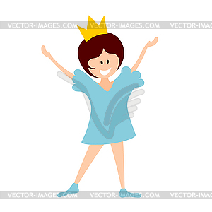 Маленькая принцесса в голубом платье в короне - векторный эскиз