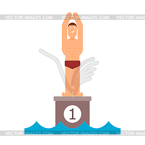 Abstract figure of man preparing to jump into water - vector clipart