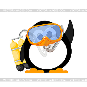 Абстрактный милый пингвин с маской и аквалангом. Мультяшный - клипарт в векторе