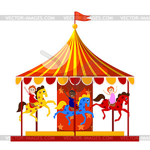 Merry-go-round is circling merry children. - vector clipart