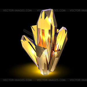 Realistic yellow crystal on black background. - vector clipart