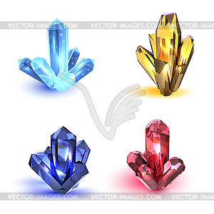 Набор кристаллов. Многоцветные реалистичные кристаллы - иллюстрация в векторном формате