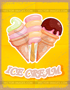 Vintage ice cream. Retro banner with grunge - vector clipart