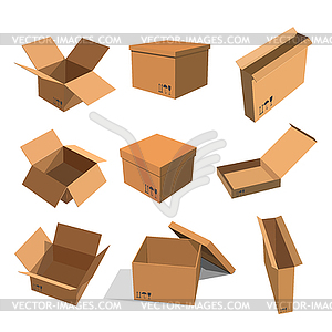 Set of paper yellow boxes for packing goods. flat - vector clip art