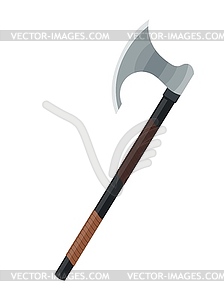 Simple battle ax. carton style ax with wooden handle - vector image