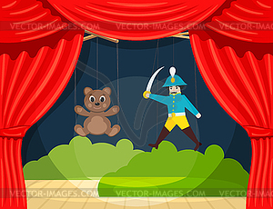 Children`s Puppet Theater with puppets puppets - vector image