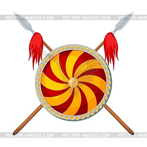 Color two crossed spears with shield. heraldic - vector clipart