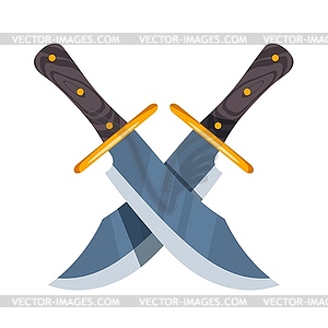 Two crossed hunter knife. Cartoon style knives - vector image