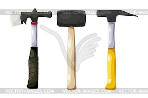 Color set of hammers. set of hammers in Cartoon - color vector clipart