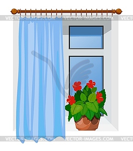 Color image Cartoon style windows with curtains. - vector image