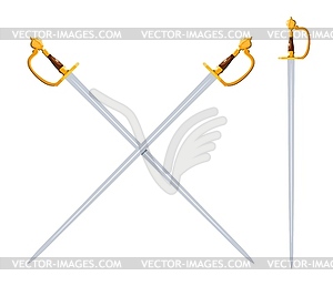 Color two crossed swords. swords in cartoon style - vector image