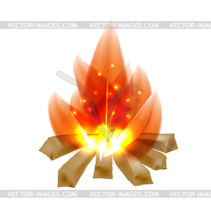 Colored cardboard campfire. Flame and firewood, - vector image
