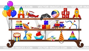Color image group of icons of children`s toys on - vector clipart