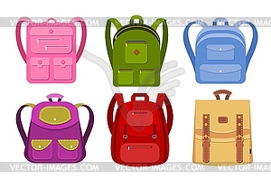 Color collection of backpacks. School backpacks - vector image