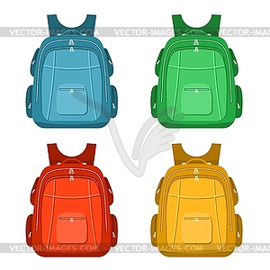 Цветные рюкзаки. Школьный рюкзак - объект. - векторное графическое изображение