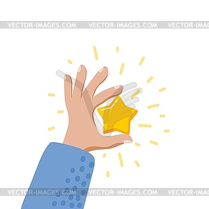 Man`s hand with golden star. Concepts of success an - vector image