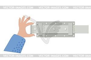 An open metal latches with hand. object. Latches - vector EPS clipart