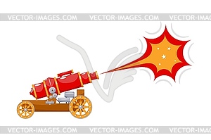 Vintage gun. Color medieval cannon firing. Cartoon - vector clip art