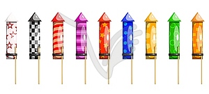 Bright set of firework missiles on white background - vector clipart