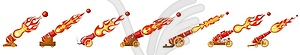 Set Vintage gun. Color medieval cannons firing. - color vector clipart