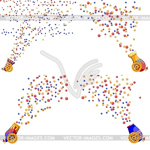 Set of colored bright circus cannons shooting - vector image