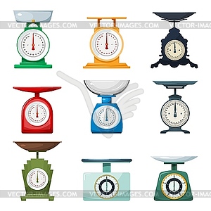 Big set of vintage home scales objects retro - vector clip art