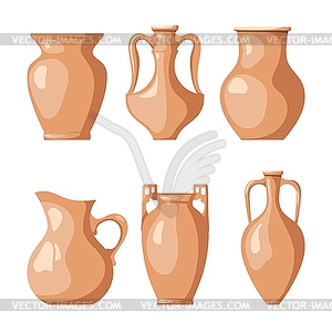 Set of clay jugs. Collection of pitchers for - vector image