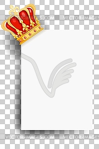 Royal golden crown with blank sheet of paper on - vector clip art