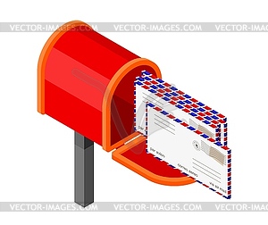 Красный почтовый ящик с изометрическим стилем. значок почты, - клипарт Royalty-Free