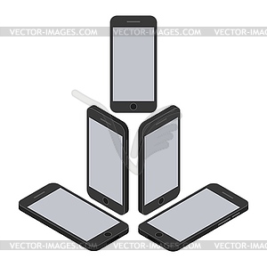 Set of smartphones in isometric trend style - vector clipart