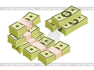 Packs of dollars in isometric style. Money signs. - vector clip art