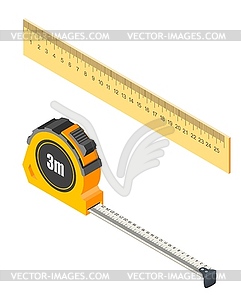 Measuring tape and ruler in isometric style. - vector image