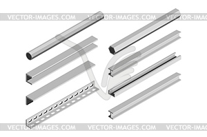 Metal pipes and corners in isometric style - royalty-free vector clipart