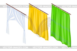 Set of window curtains in style Cartoon. Isometric - vector clip art