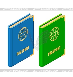 Two passports in isometric style. official - color vector clipart