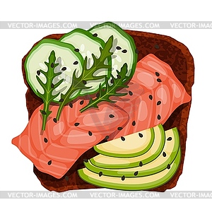 Beautifully plated avocado toast. Sandwich with - vector image