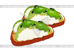 Beautifully plated avocado toast. Sandwich with - vector clipart