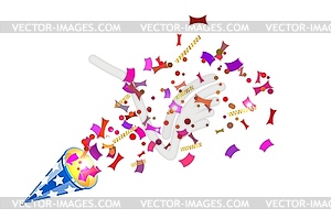 Bright party cracker with kofetti in isometric - vector image