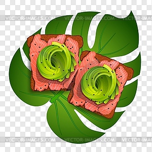 Beautifully plated avocado toast. Sandwich with - vector clipart