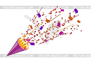 Bright party cracker with kofetti in isometric - vector image