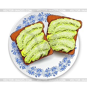 Beautifully plated avocado toast. Sandwich with - vector image