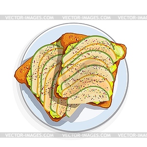 Avocado sandwich Slices of fresh bread with - vector image