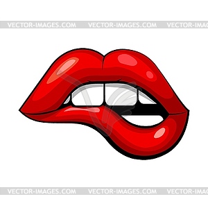 Red female lips. Manifestations of emotions annoyed - vector clipart